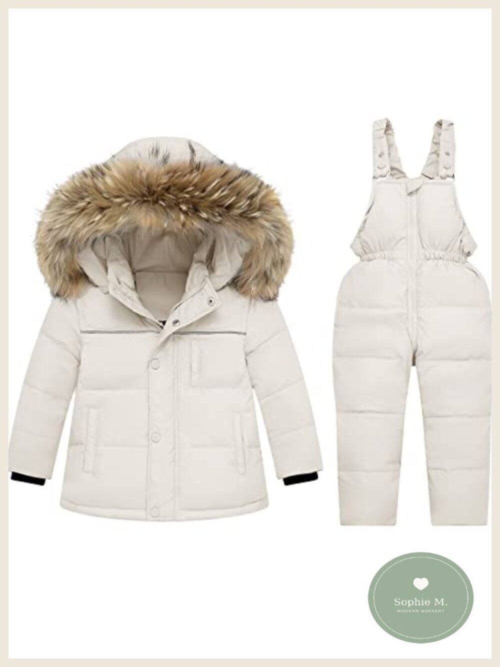 Toddler Girls Down Snowsuit Set Hooded Fur Coat Ski Bib Pants Winter